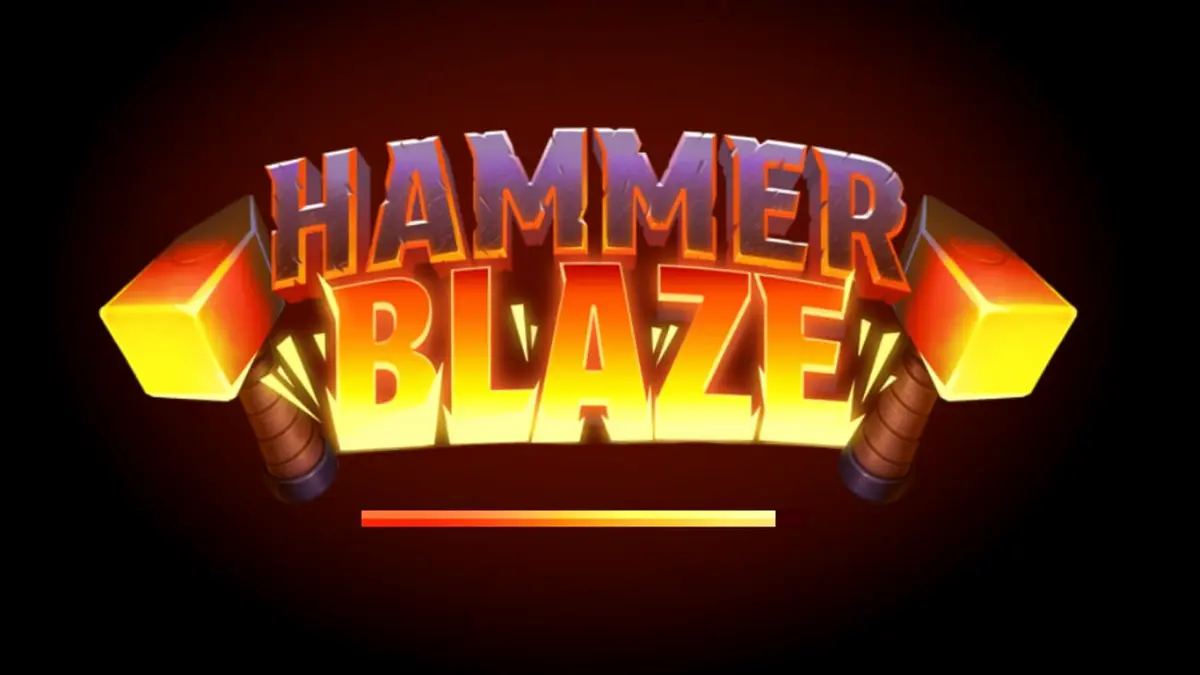 Tampilan visual slot Hammerblaze dengan latar belakang bengkel dewa Hephaestus yang membara.